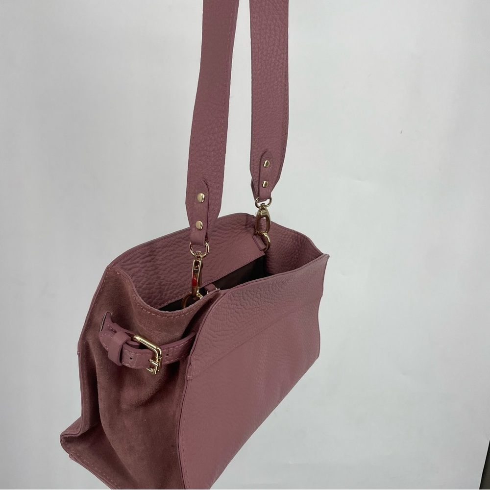 Anna Paola Pink Pebbled Leather Suede Crossbody Purse Bag Mauve Feminine Cute - Picture 8 of 9